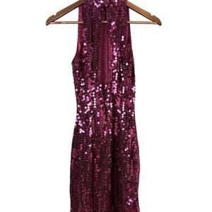 Womens Vintage Niteline Della Roufogali Pink Sequined Open Back Sleeveless Dress